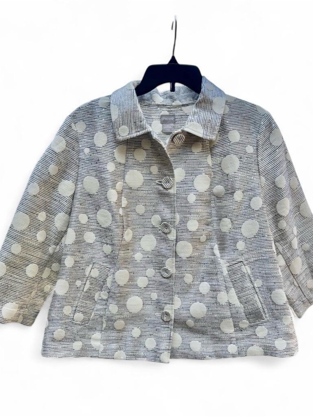 Chico's Cream Polka Dot Button-Front Jacket